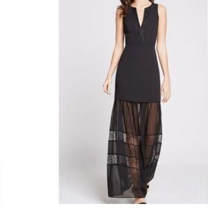 BCBGeneration Size 4 Black Maxi Dress Sleeveless Tiered Lace Sheer